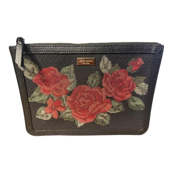 Kate Spade Rose Needlepoint Shayna Seely Lane Clutch - Picture 1 of 7
